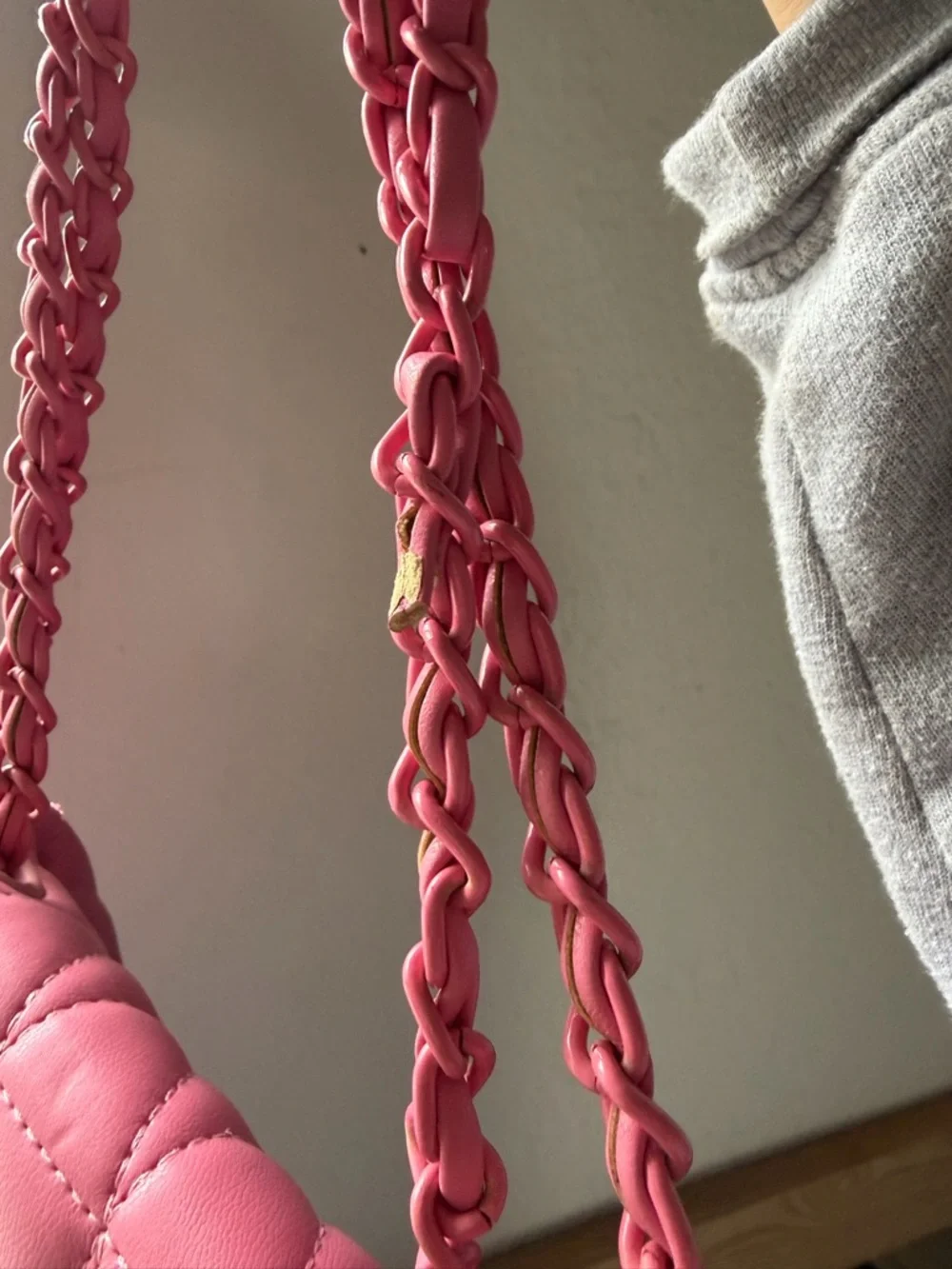 Quilted Pink Shoulder Bag with Chain Strap - Picture 2 of 5